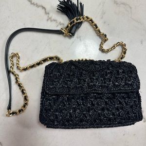 Tory Burch black rafia bag- perfect condition
